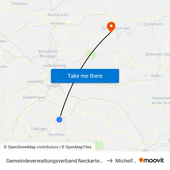 Gemeindeverwaltungsverband Neckartenzlingen to Michelfeld map