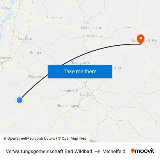 Verwaltungsgemeinschaft Bad Wildbad to Michelfeld map