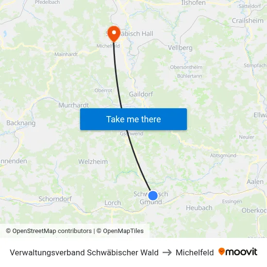 Verwaltungsverband Schwäbischer Wald to Michelfeld map