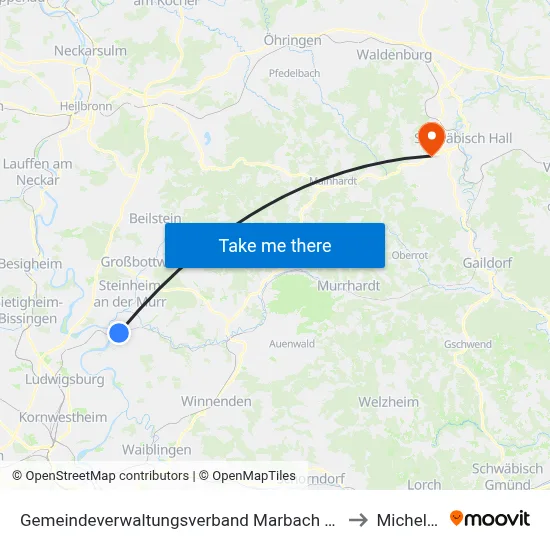 Gemeindeverwaltungsverband Marbach am Neckar to Michelfeld map