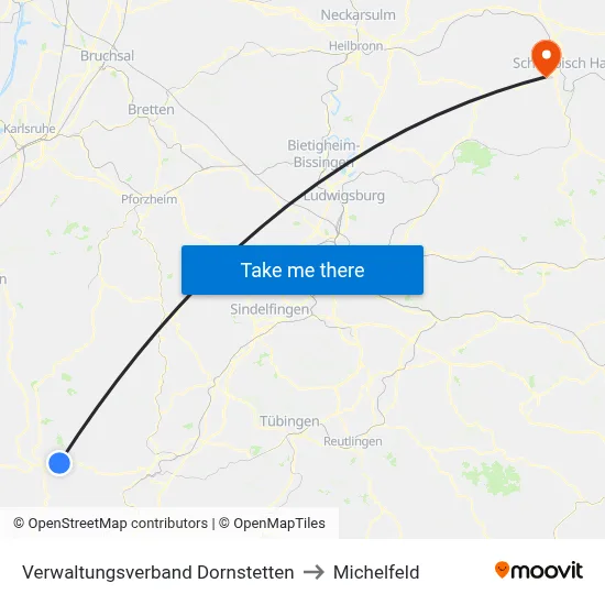 Verwaltungsverband Dornstetten to Michelfeld map