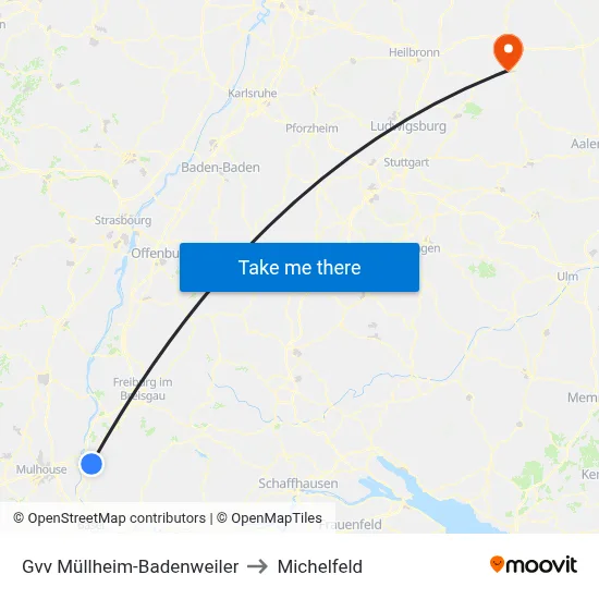 Gvv Müllheim-Badenweiler to Michelfeld map