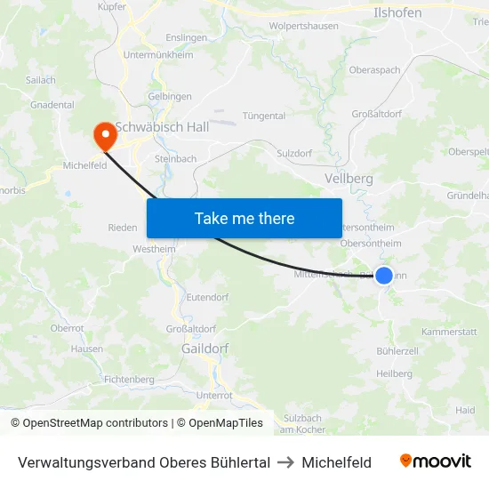 Verwaltungsverband Oberes Bühlertal to Michelfeld map
