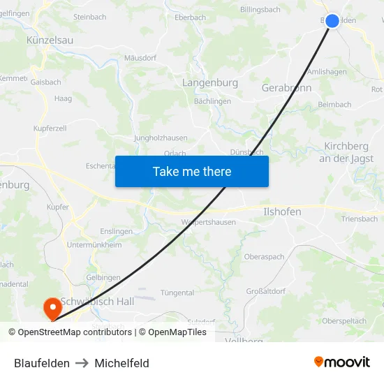 Blaufelden to Michelfeld map