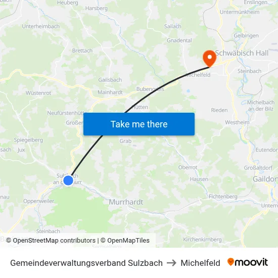 Gemeindeverwaltungsverband Sulzbach to Michelfeld map