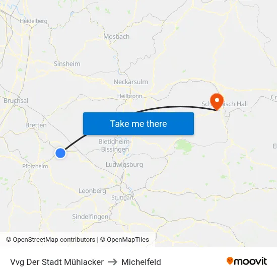 Vvg Der Stadt Mühlacker to Michelfeld map