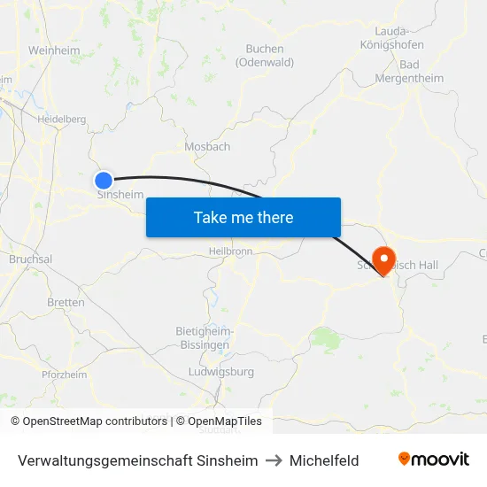 Verwaltungsgemeinschaft Sinsheim to Michelfeld map