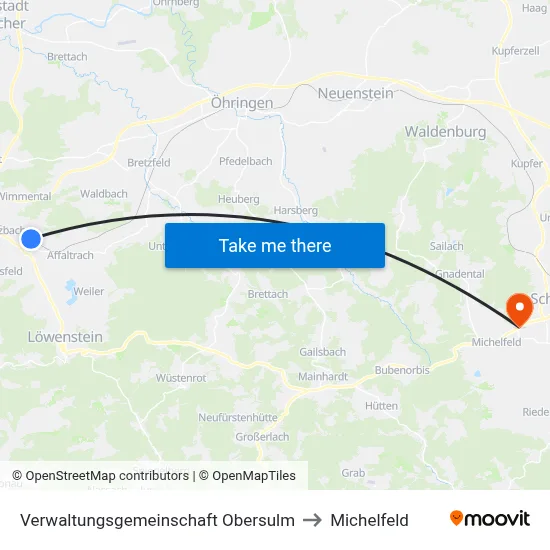 Verwaltungsgemeinschaft Obersulm to Michelfeld map