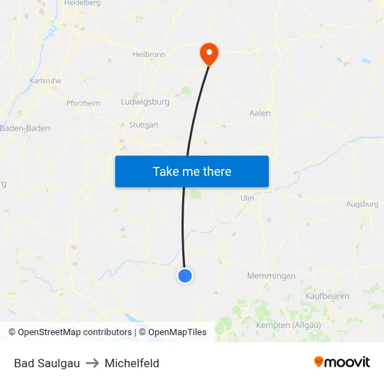 Bad Saulgau to Michelfeld map