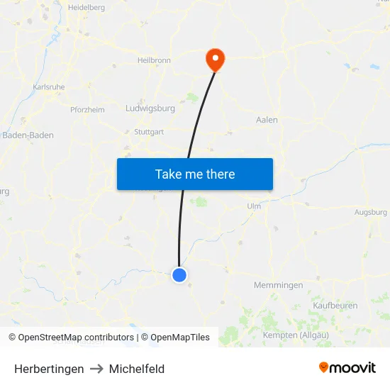 Herbertingen to Michelfeld map