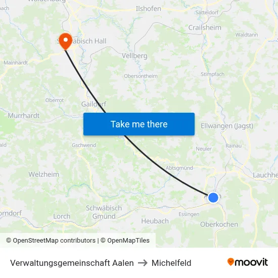 Verwaltungsgemeinschaft Aalen to Michelfeld map