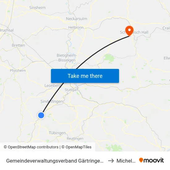 Gemeindeverwaltungsverband Gärtringen/Ehningen to Michelfeld map