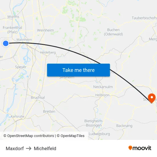 Maxdorf to Michelfeld map