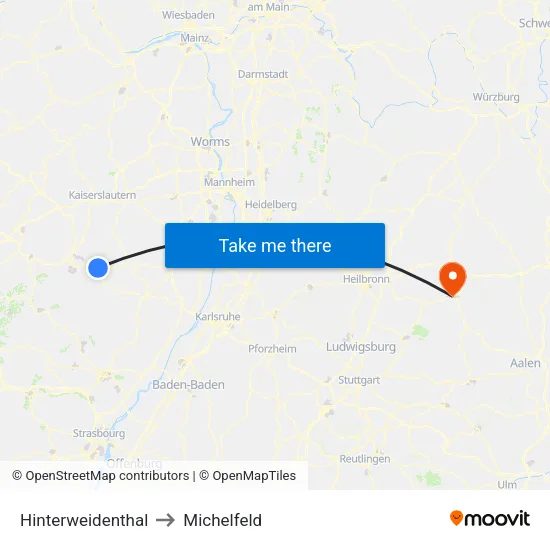 Hinterweidenthal to Michelfeld map
