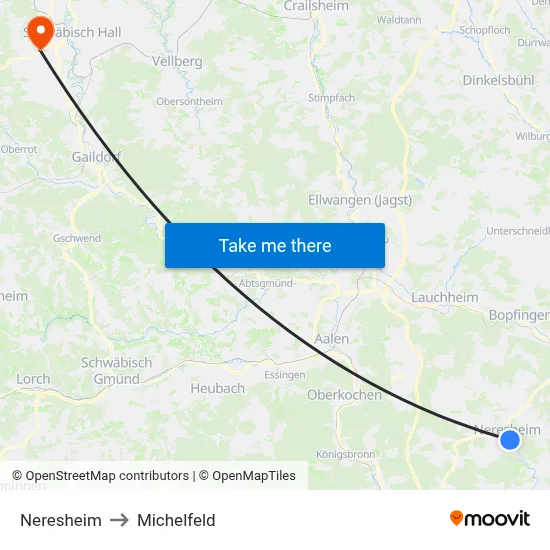 Neresheim to Michelfeld map