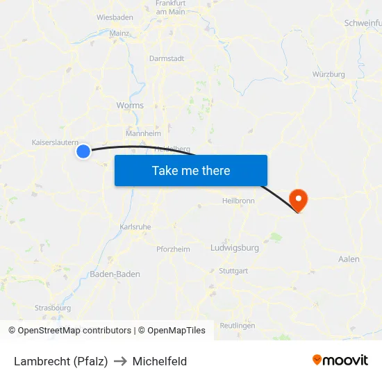 Lambrecht (Pfalz) to Michelfeld map