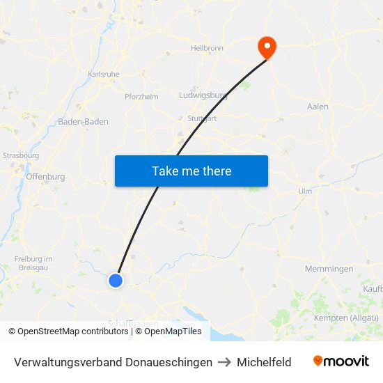 Verwaltungsverband Donaueschingen to Michelfeld map
