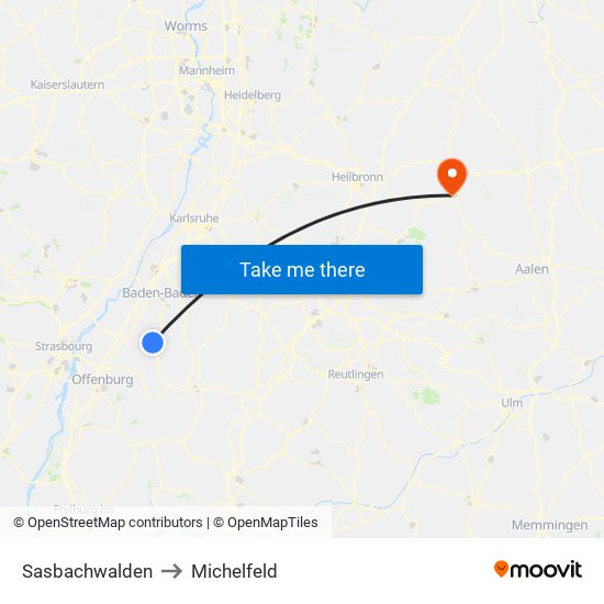 Sasbachwalden to Michelfeld map