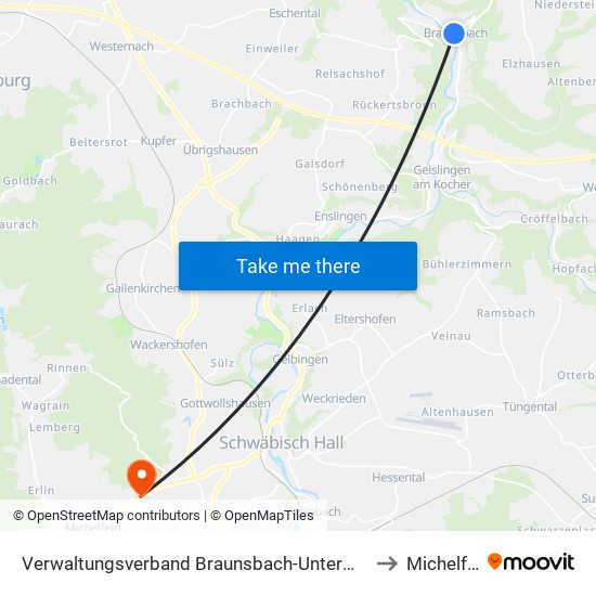 Verwaltungsverband Braunsbach-Untermünkheim to Michelfeld map