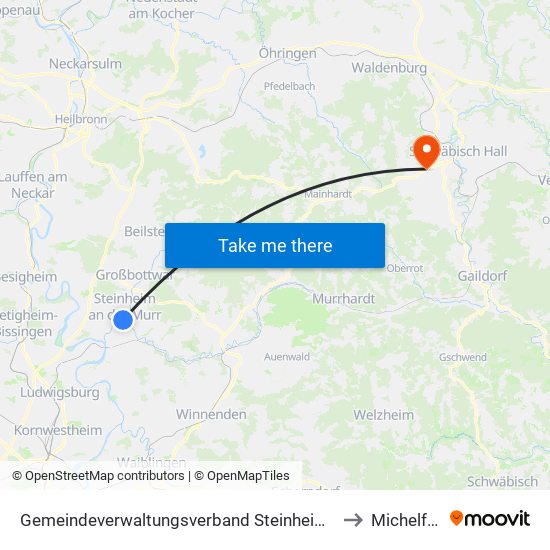 Gemeindeverwaltungsverband Steinheim-Murr to Michelfeld map