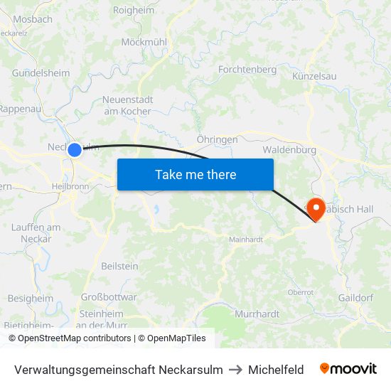 Verwaltungsgemeinschaft Neckarsulm to Michelfeld map