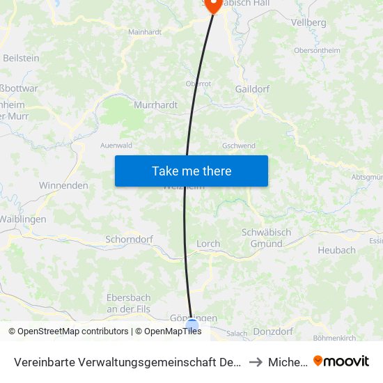 Vereinbarte Verwaltungsgemeinschaft Der Stadt Göppingen to Michelfeld map