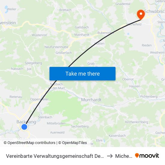 Vereinbarte Verwaltungsgemeinschaft Der Stadt Backnang to Michelfeld map