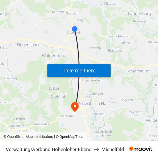 Verwaltungsverband Hohenloher Ebene to Michelfeld map