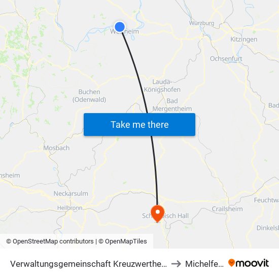 Verwaltungsgemeinschaft Kreuzwertheim to Michelfeld map