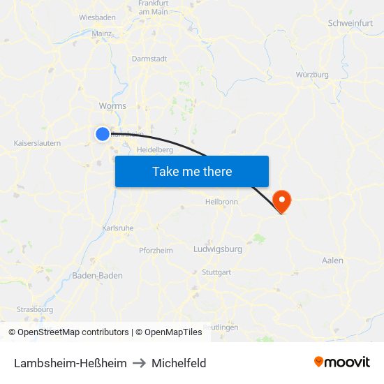 Lambsheim-Heßheim to Michelfeld map