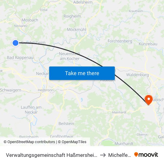 Verwaltungsgemeinschaft Haßmersheim to Michelfeld map