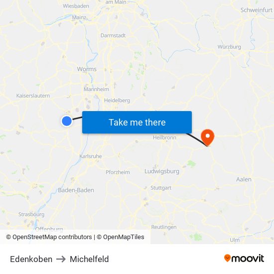 Edenkoben to Michelfeld map