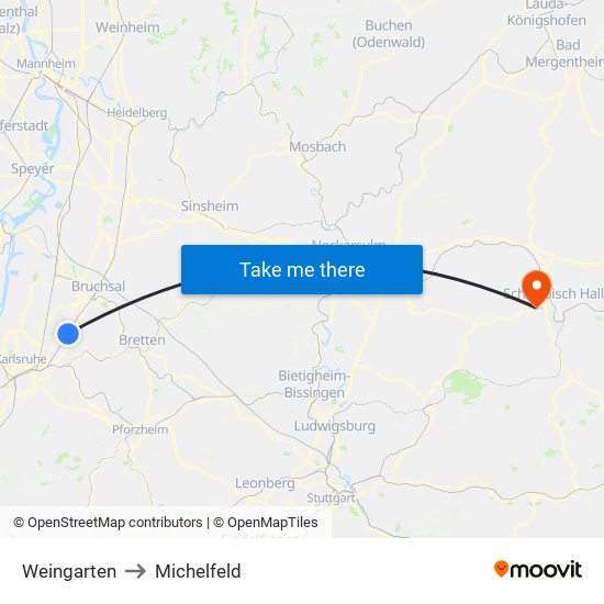 Weingarten to Michelfeld map