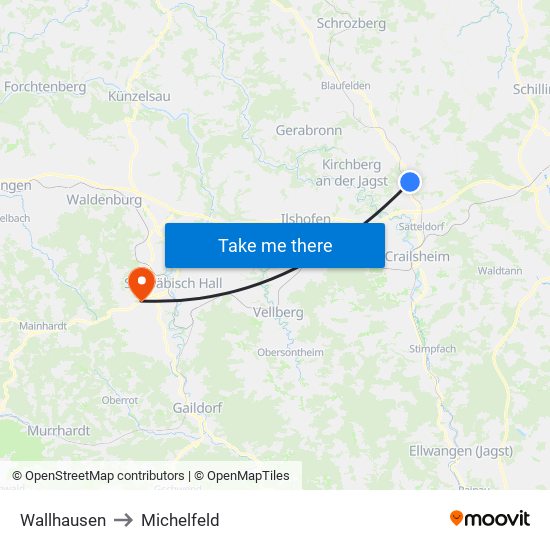 Wallhausen to Michelfeld map