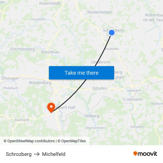 Schrozberg to Michelfeld map