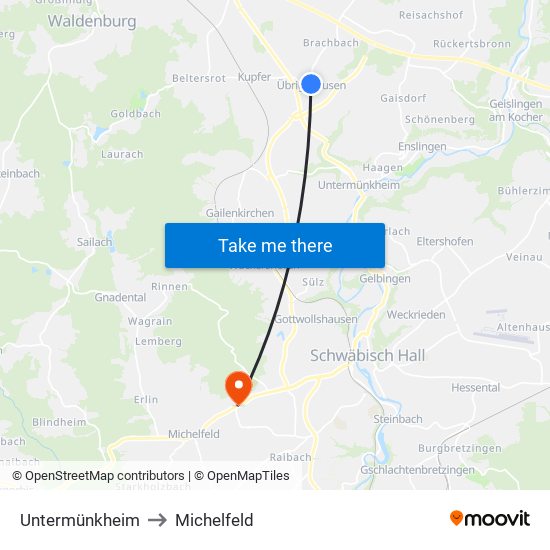 Untermünkheim to Michelfeld map