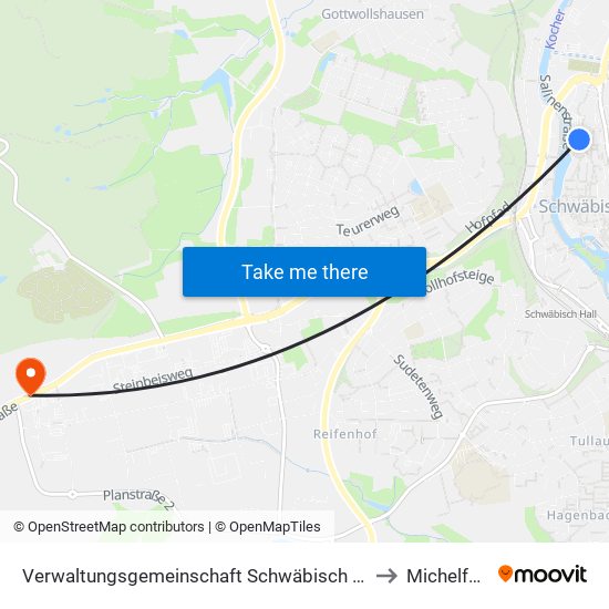 Verwaltungsgemeinschaft Schwäbisch Hall to Michelfeld map