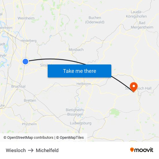 Wiesloch to Michelfeld map