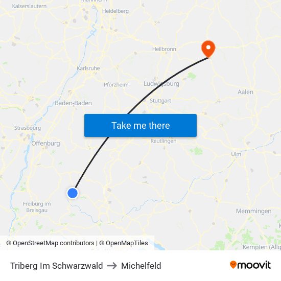 Triberg Im Schwarzwald to Michelfeld map