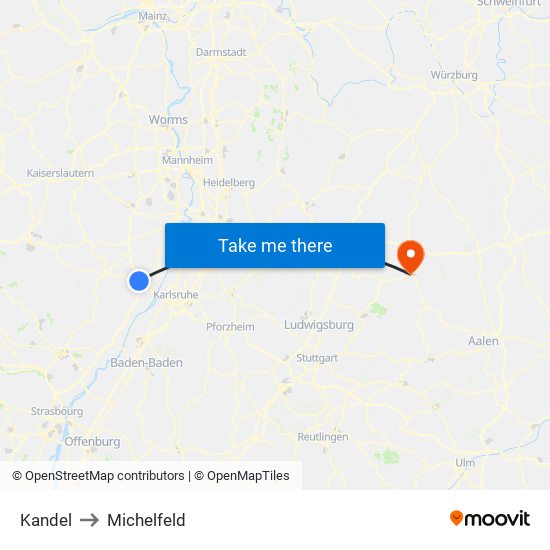 Kandel to Michelfeld map