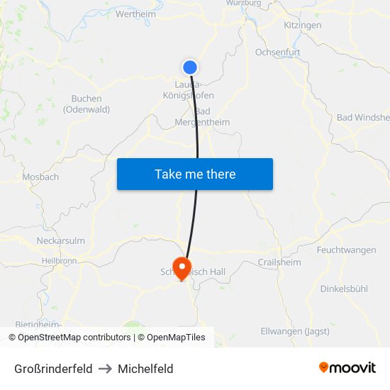 Großrinderfeld to Michelfeld map