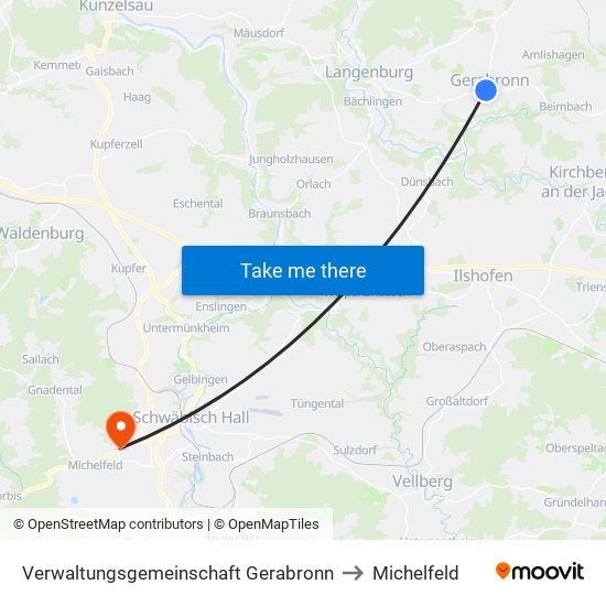 Verwaltungsgemeinschaft Gerabronn to Michelfeld map