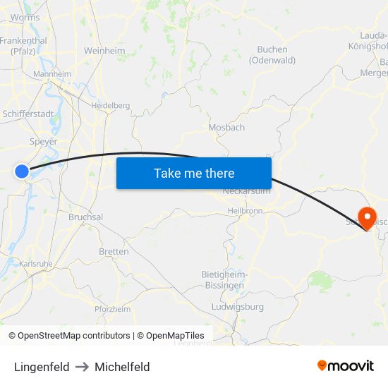 Lingenfeld to Michelfeld map