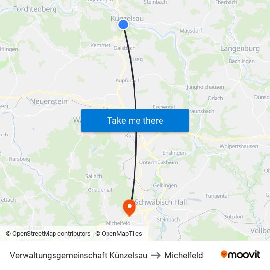 Verwaltungsgemeinschaft Künzelsau to Michelfeld map
