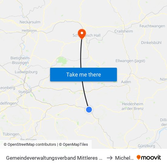 Gemeindeverwaltungsverband Mittleres Fils-Lautertal to Michelfeld map