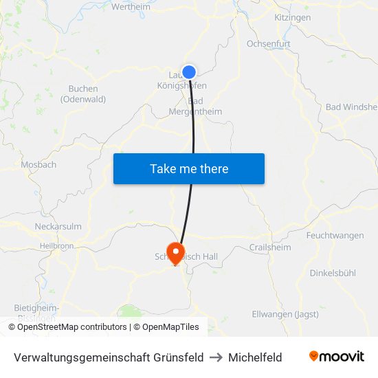 Verwaltungsgemeinschaft Grünsfeld to Michelfeld map