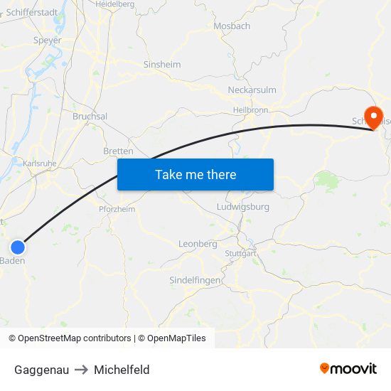 Gaggenau to Michelfeld map