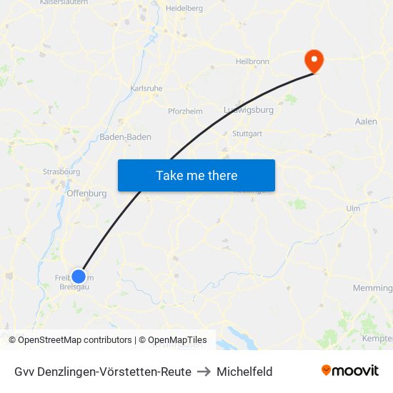 Gvv Denzlingen-Vörstetten-Reute to Michelfeld map