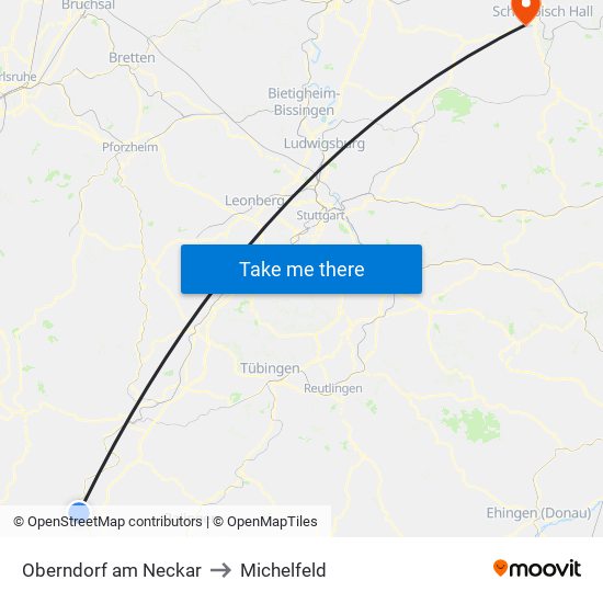 Oberndorf am Neckar to Michelfeld map