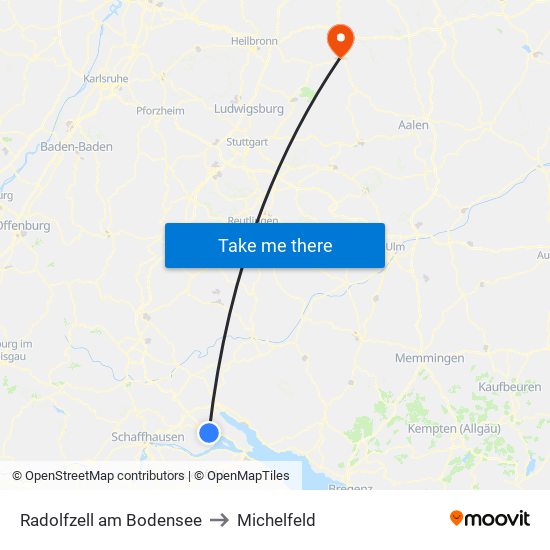 Radolfzell am Bodensee to Michelfeld map